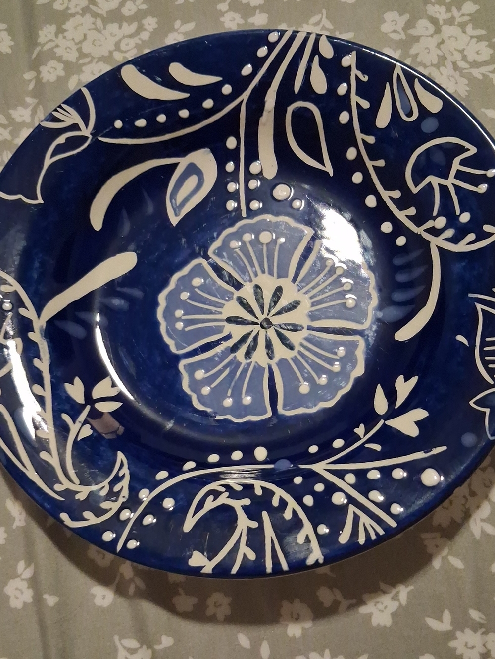 Fitz and Floyd Gourmet Cobalt Blue Floral Ceramic Salad Plate- Azure